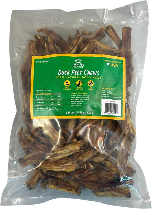Farmland Traditions Duck Feet for Dogs, Single-Ingredient, Natural Dog Dental Treats, Made in The USA, 1.43 Pound Bag