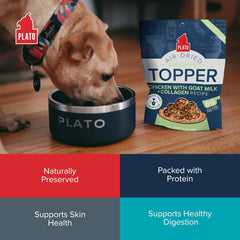PLATO Pet Treats Dog Food Toppers - Air-Dried Dog Food Toppers for Dry Food - with Collagen to Support Skin and Coat Health - Goat Milk & Collagen Recipe