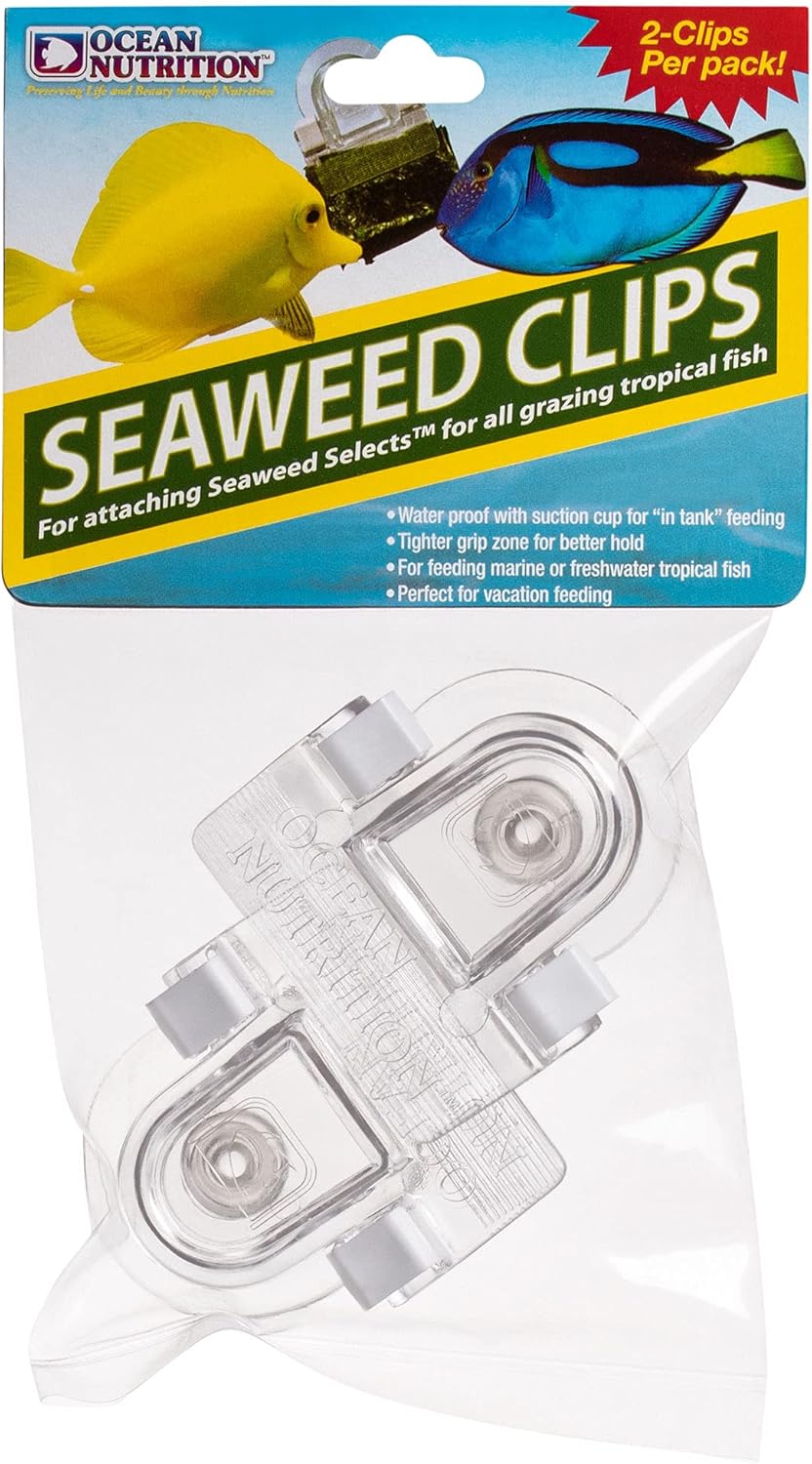 Ocean Nutrition Fish Feeder Seaweed Clips for Saltwater Fish - Aquarium Suction Cups, Holds Food Intact, Prolongs Feeding Process, Pack of 2 for Tangs, Rabbitfish, Marine Angelfish, Wrasses, Damsels