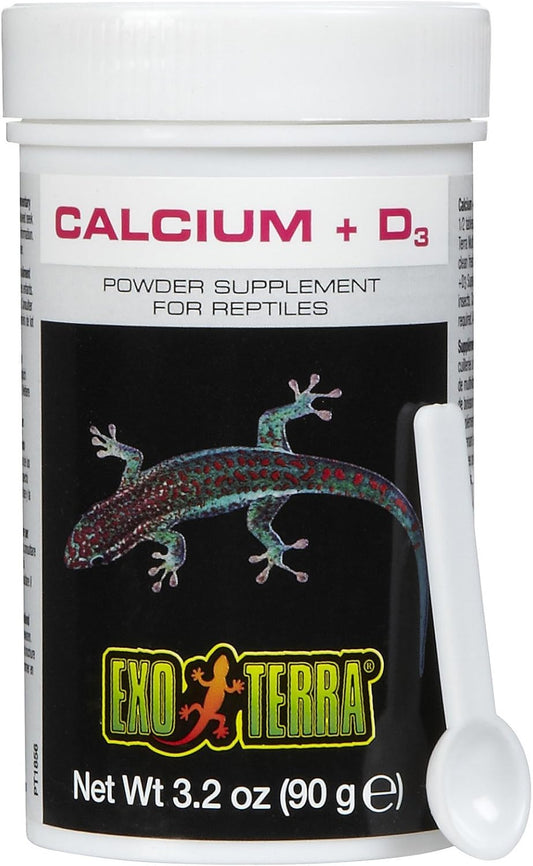 Exo Terra Calcium + D3 Powder: Ultra-fine, Phosphorus Free Formula Boosts Bone Health & Calcium Absorption Ideal for Insects, Fruits & Veggies 3.2 oz.