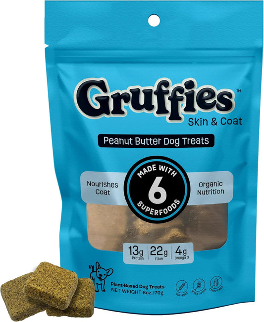 Skin & Coat Chews for Dogs, Peanut Butter Flavor 24 Chews (Pack of 1) | Organic Dog Supplements for All Life Stages | Dog Treats for Dry & Itching Skin | Veterinarian Approved