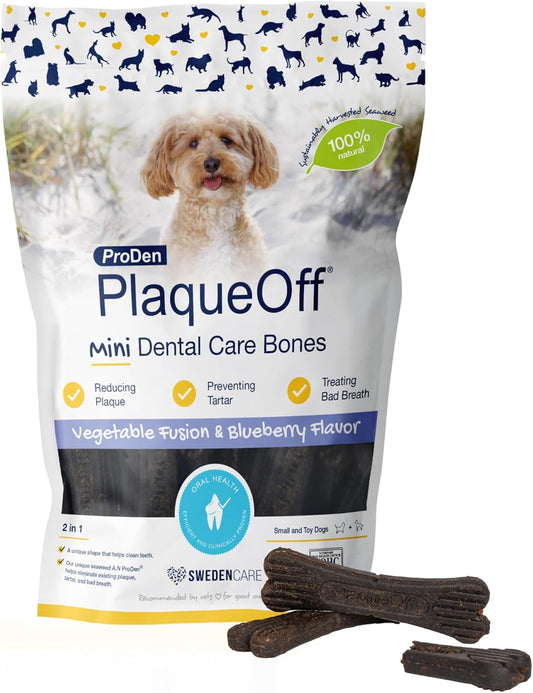 Proden Plaque Off Mini Dental Bones Vegetable Fusion and Blueberry 20 Count / 12 Ounces, Brown (PDDCB7)