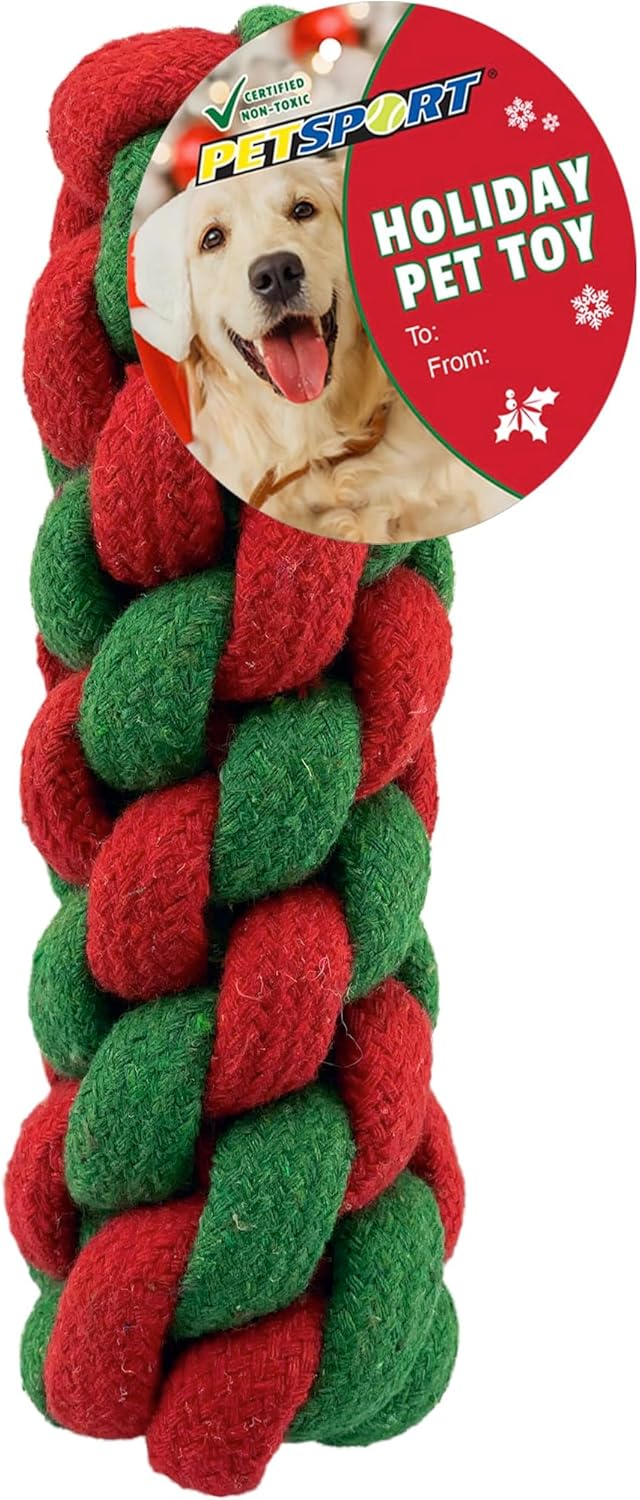 PetSport Holiday Woven Rope Chew and Tug Dog Toy for The Holiday Season of Dogs | Helps Clean Dogs Teeth | Color Fast Dye Will not Stain