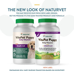 NaturVet VitaPet Puppy Daily Vitamins Plus Breath Aid for Puppies, 60 ct Time Release, Chewable Tablets, Made in The USA with Globally Source Ingredients