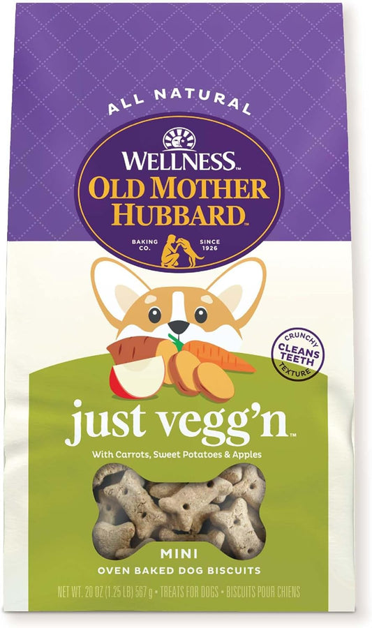 Old Mother Hubbard Wellness Just Vegg'n Dog Biscuits, Natural, Training Treats, Sweat Potato, Oats, Apples & Carrots Flavor