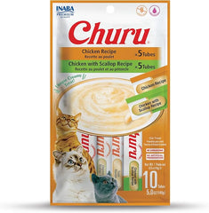 INABA Churu Cat Treats, Grain-Free, Lickable, Squeezable Creamy Purée Cat Treat/Topper with Vitamin E & Taurine, 0.5 Ounces Each Tube, Total/Two Flavors, Chicken Variety