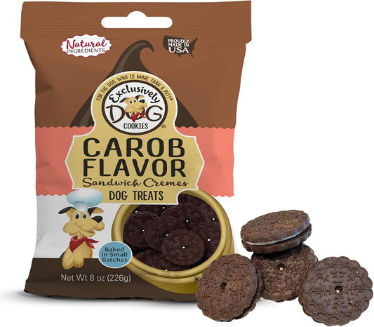 Exclusively Dog Carob Sandwich Cremes Cookies - All Natural Dog Treats, No Animal Byproducts, Baked in The USA, Ideal for Medium to Large Dogs - Carob Flavor, 8oz Bag