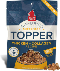 PLATO Pet Treats Dog Food Toppers - Air-Dried Dog Food Toppers for Dry Food - with Collagen to Support Skin and Coat Health - Chicken and Collagen Recipe