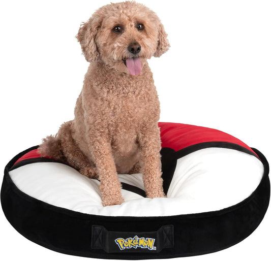 Pokémon Poke Ball Pillow Pet Bed - 30-Inch Pet Bed with Machine Washable Removable Cover and Grip Dots