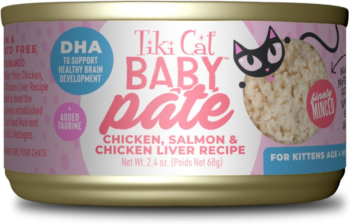 Tiki Cat Baby Pate Wet Cats Food for Kittens, Chicken, Salmon & Chicken Liver