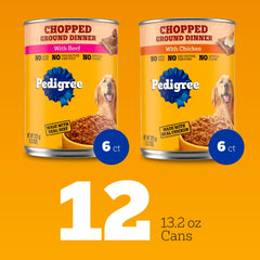 Pedigree Chopped Ground Dinner Wet Dog Food Chicken & Beef Variety Pack, 13.2 oz. Cans (12 Count, Pack of 1)