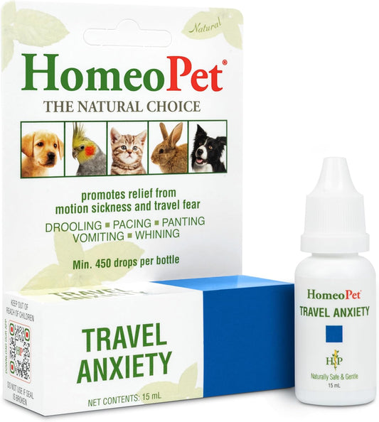HomeoPet Travel Anxiety Relief, Safe and Natural Pet-Calming Relief Supplement for Cats, Dogs, and Other Small Animals, 15 Milliliters