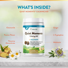 NaturVet Quiet Moments Calming Aid Dog Supplement – Helps Promote Relaxation, Reduce Stress, Storm Anxiety, Fireworks, Motion Sickness for Dogs – Tasty Pet Soft Chews with Melatonin – 70 Ct.