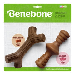 BENEBONE DOG MAPLE STICK & BACON ZAGGLER, MEDIUM, 2 PACK