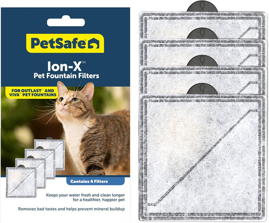 PetSafe Ion-X Cat and Dog Fountain Filters, 4-Pack, Dual Filtration for Cleaner Water, Replacement Filter for PetSafe Outlast Pumpless and Viva Pet Water Fountains