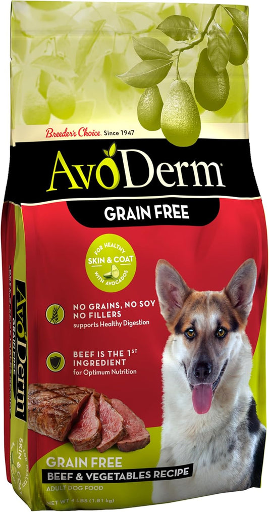 AvoDerm Grain Free Beef and Vegetables Recipe Dry Dog Food, All Life Stages, 4lb bag