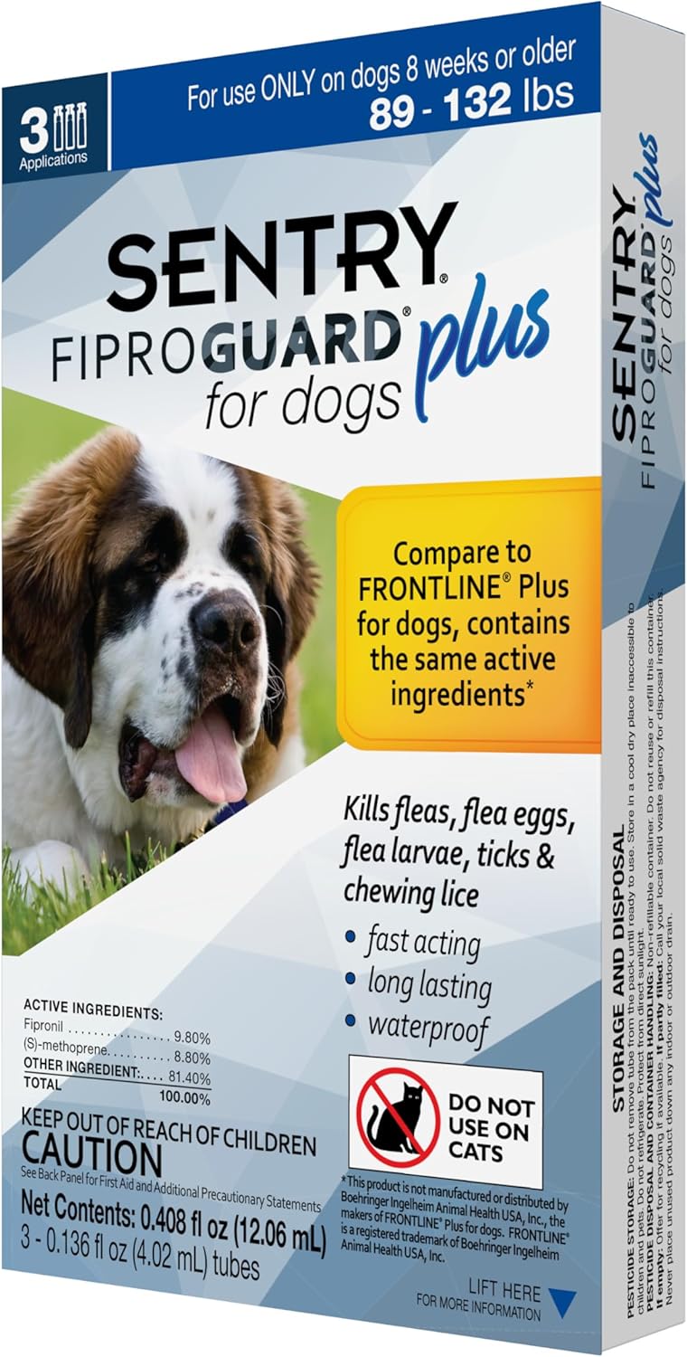 3-PACK SENTRY FiproGuard Plus Flea & Tick Spot-On for Dogs