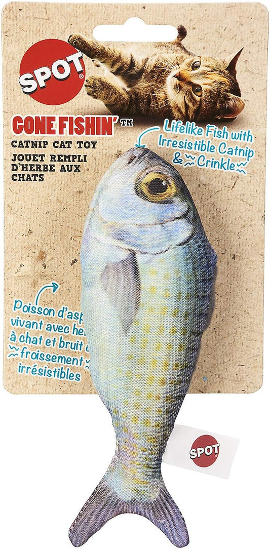 SPOT Fanatic Fish - Plush Cat Toy with Catnip and Crinkle Sound, Realistic Looking Fish Toy for Cats & Kittens to Cuddle, Chase, Hug, Kick, and Swat -6.5in, 1 Piece