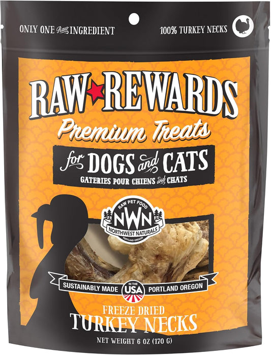 Northwest Naturals Raw Rewards Freeze-Dried Turkey Neck Treats for Dogs and Cats - Whole Neck - Healthy, 1 Ingredient, Human Grade Ingredients, All Natural, Proudly Made in USA, 6 Oz