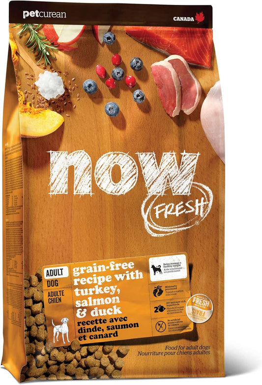 Now Fresh Grain-Free Dry Dog Food with Turkey, Salmon & Duck, Healthy Kibble for Adults Made with Real Meat & Fish, Chicken-Free, Enhanced with Pumpkin & Probiotics for Good Digestion