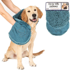 Dog Gone Smart The Dirty Dog Shammy - Fast Drying Plush Shammy Towel with Dual Hand Pockets and Elastic - Super Absorbent Microfiber and Machine Washable -Pacific Blue