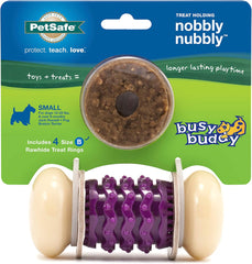 PetSafe Busy Buddy Nobbly Nubbly Treat Holding Dog Toy – Strong Chewers – Challenging - Treat Rings Included - Multi Color