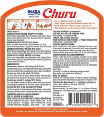 INABA Churu Cat Treats, Grain-Free, Lickable, Squeezable Creamy Purée Cat Treat/Topper with Vitamin E & Taurine, Beef & Cheese Variety