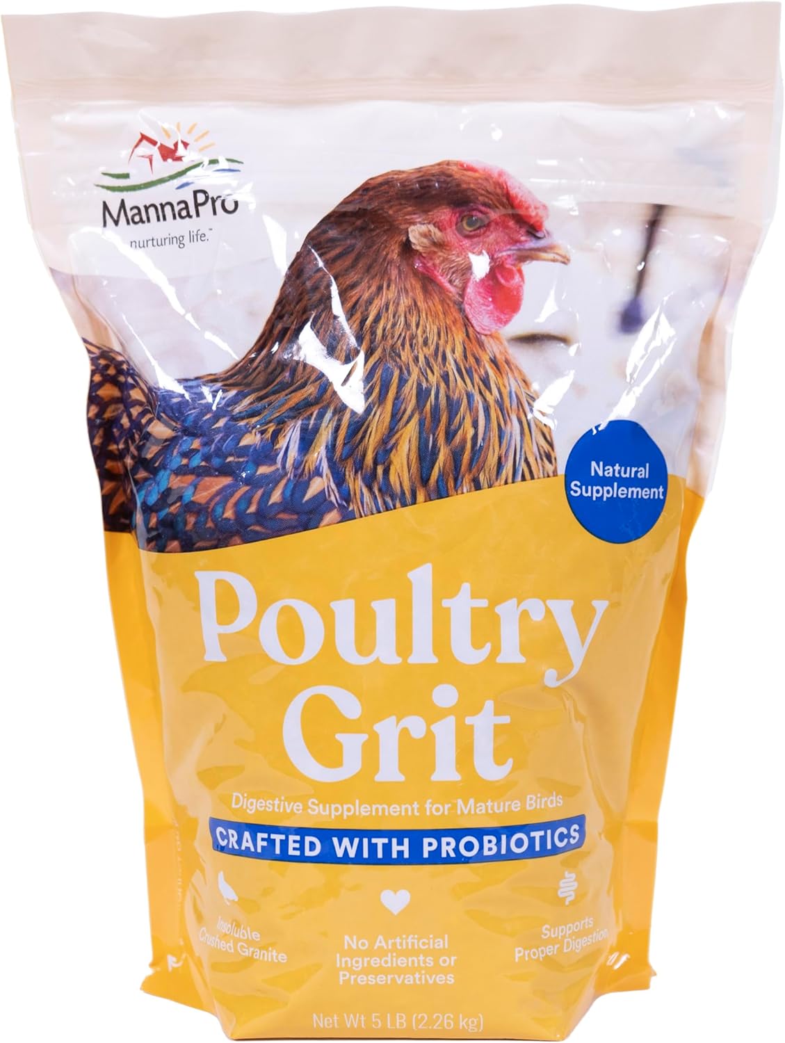 Manna Pro Chicken Grit with Probiotics – Crushed Granite Grit for Backyard Chickens, Supports Healthy Digestion and Gizzard Function, Ideal for Laying Hens and Small Flocks, 5 lb Bag