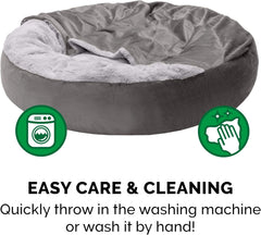 Furhaven 24" Round Calming Donut Dog Bed for Indoor Cats & Small Dogs, Washable, For Dogs Up to 20 lbs - Plush Velvet Waves Hooded Donut Bed