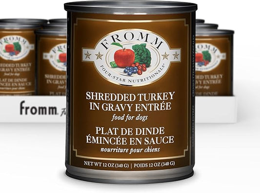 Fromm Four-Star Nutritionals Shredded Turkey in Gravy Entrée Dog Food - Premium Wet Dog Food - Turkey Recipe - Case of (12) 12 oz Cans