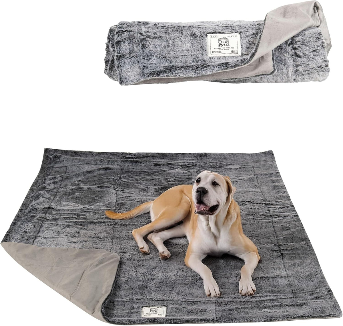 Dog Gone Smart Chilli Kuzzi FIR Blanket - Velvet Velboa and Tipped PV Plush - Ultra-Soft Dog Blanket with Far Infrared Technology - Calms, Relaxes and Heals - Suitable for Every Dog - Grey