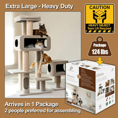 PetPals 71” Grand Maine Coon™ Cat Tree – Ontario, with 2 Large Condo, Replaceable Cardboard Scratcher, Washable Bed, Sustainable Sisal Posts, (Beige)