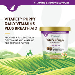 NaturVet – VitaPet Puppy Daily Vitamins for Dogs – Plus Breath Aid – Specifically Formulated to Provide Puppies with Essential Vitamins, Minerals, Amino Acids & Fatty Acids (70 Soft Chews)