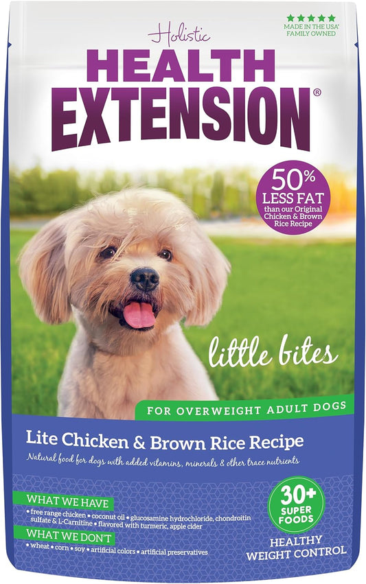 Health Extension Little Bites Lite Chicken & Brown Rice Dry Dog Food (15 lb / 6.8 kg) - Natural Formula with Probiotics & Superfoods for Overweight Adult Dogs