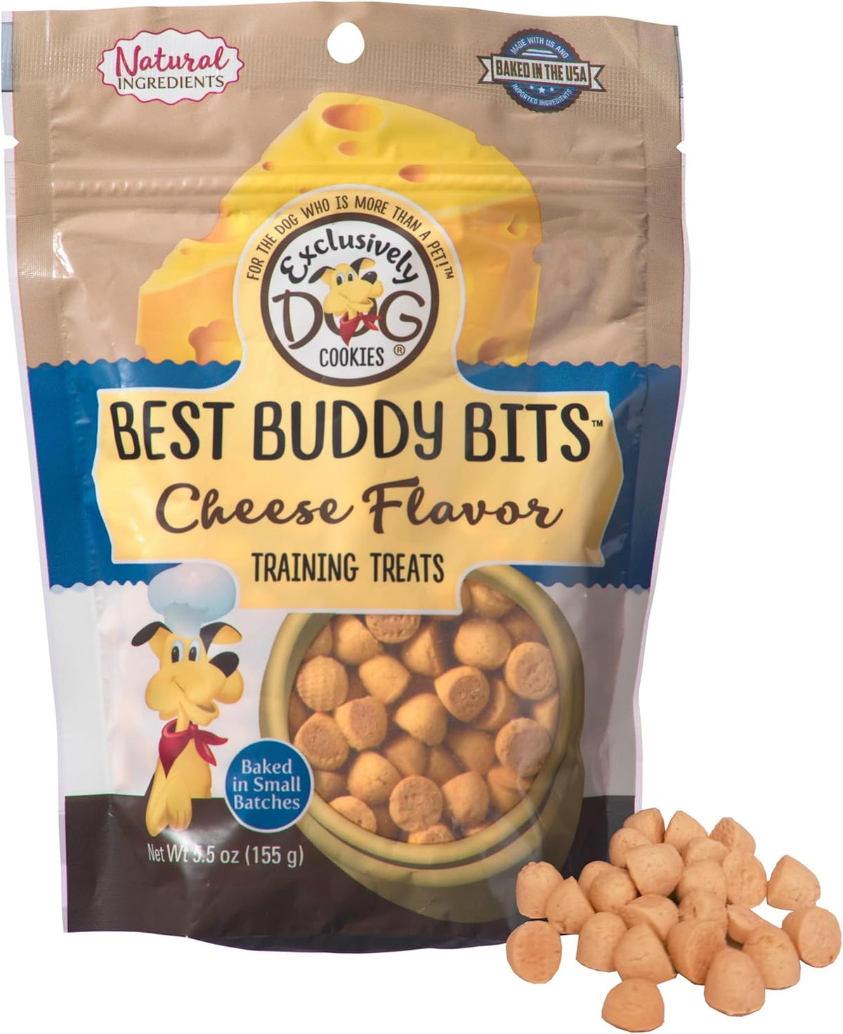 Exclusively Dog Best Buddy Bits Training Treats for Dogs and Puppies - All Natural, Baked in The USA, Ideal for Training & Agility, No Animal Byproducts - Cheese Flavor, 5.5oz Resealable Bag