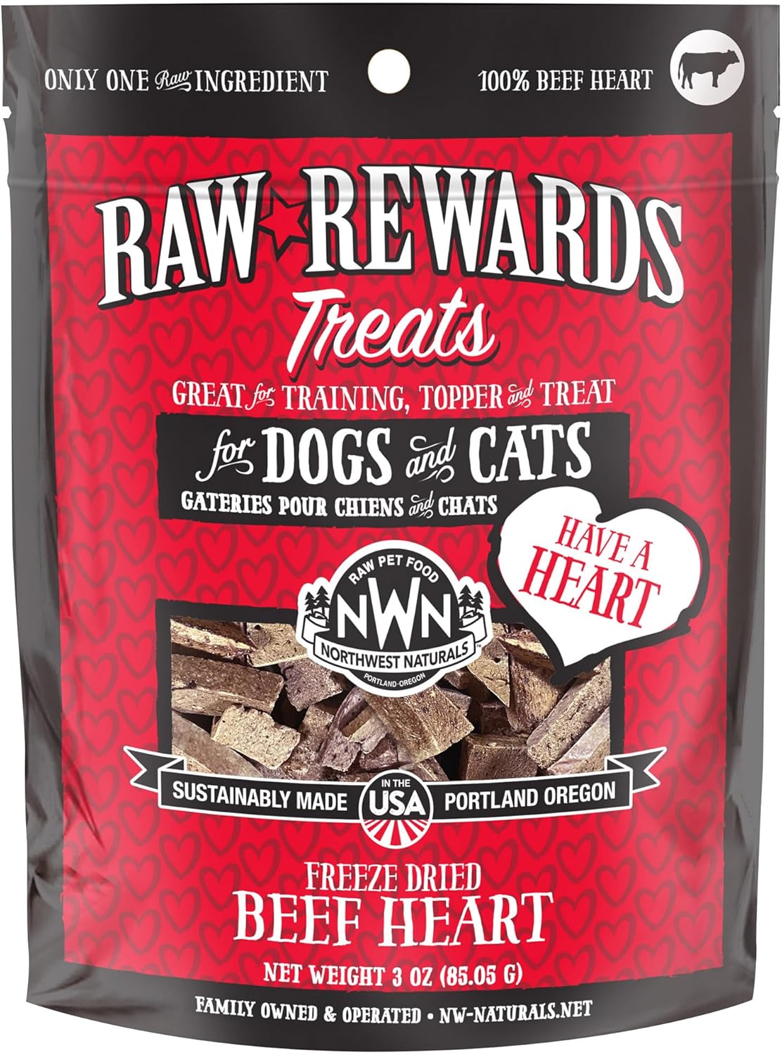 Northwest Naturals Raw Rewards Freeze-Dried Beef Heart Treats for Dogs and Cats - Bite-Sized Pieces - Healthy, 1 Ingredient, Human Grade Pet Food, All Natural, Proudly Made in USA