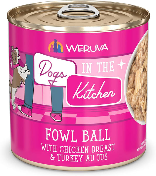 Weruva Dogs in The Kitchen, Fowl Ball with Chicken Breast & Turkey Au Jus Dog Food