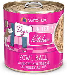 Weruva Dogs in The Kitchen, Fowl Ball with Chicken Breast & Turkey Au Jus Dog Food