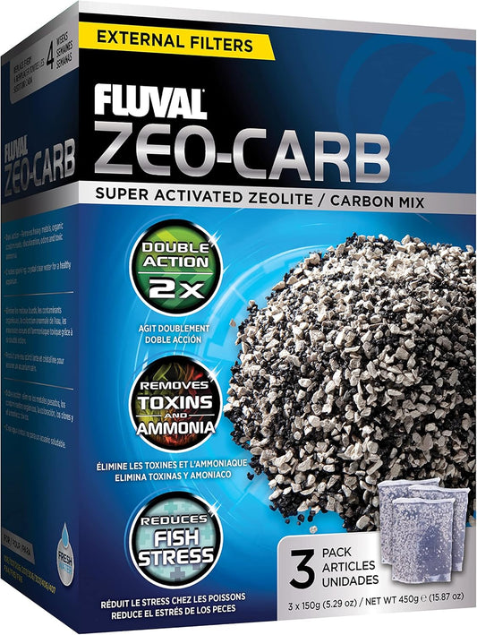Fluval Zeo-Carb, Chemical Filter Media for Freshwater Aquariums, 150-gram Nylon Bags, A1490 , White, All Breed Sizes, pack of 1 (3 count)