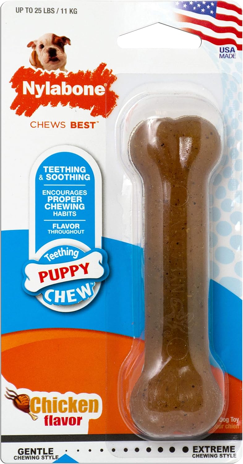 Nylabone Puppy Chew Teething Bone, Toys for Teething Puppies, Chicken Flavor