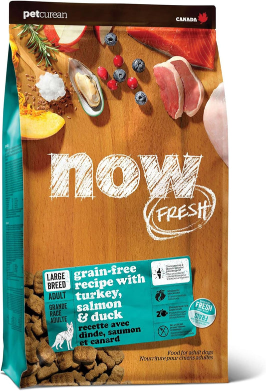 Now Fresh Grain-Free Large Breed Dry Dog Food with Turkey, Salmon & Duck Chicken-Free, Glucosamine & Chondroitin for Healthy Joints 25 lb