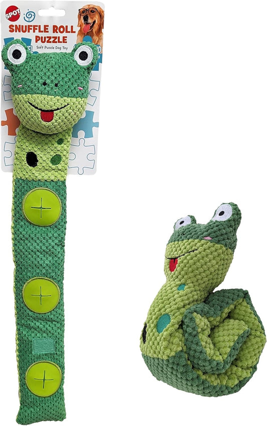 SPOT Snuffle Roll Puzzle Toy, Interactive Feeding Toy for Dogs, Mental Stimulation, 3 Treat Pockets, Crinkle & 2 Squeakers, 25 Inch, Assorted Styles