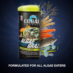 Cobalt Aquatics Algae Grazer Wafers, Nutrient-Rich Sinking Food for Plecos, Shrimp & Bottom Feeders - Supports Health, Digestion & Clear Water