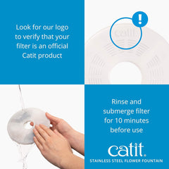 Catit Stainless Steel Flower Fountain with Triple Action Filter, Cat Drinking Water Fountain, 3 L