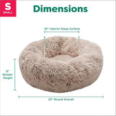 Furhaven 23" Round Calming Donut Dog Bed for Indoor Cats & Small Dogs, Washable, For Dogs Up to 20 lbs - Shaggy Plush Long Faux Fur Donut Bed, Small, 23.0"L x 23.0"W x 9.0"Th