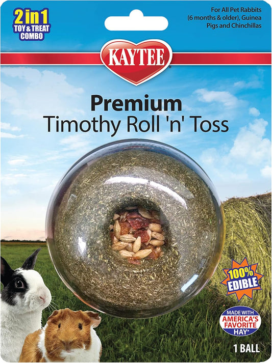 Kaytee Timothy Roll 'n' Toss Toy and Treat for Pet Rabbits, Guinea Pigs, and Chinchillas