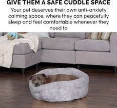 Furhaven 20" Round Self-Warming Pet Bed for Indoor Cats & Small Dogs, 100% Washable, For Pets Up to 20 lbs - Hi Lo Plush Luxe Faux Fur Cuddler - Gray, Small