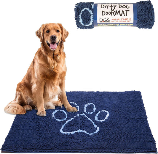 Dog Gone Smart Dirty Dog Doormat - Fast Drying Rug with Super Gripper Backing for Clean Floors - Super Absorbent and Machine Washable Mat for Muddy Paws - Bermuda Blue , 35In X 26 in