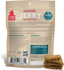 PLATO Pet Treats Dog Treats - Air-Dried Jerky - Delicious, Real Meat - Grain Free - Supports Healthy Digestion - Chicken with Goat Milk