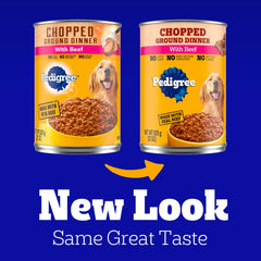 Pedigree Chopped Ground Dinner Adult Canned Soft Wet Dog Food Beef Flavor, 22 oz. Cans EA